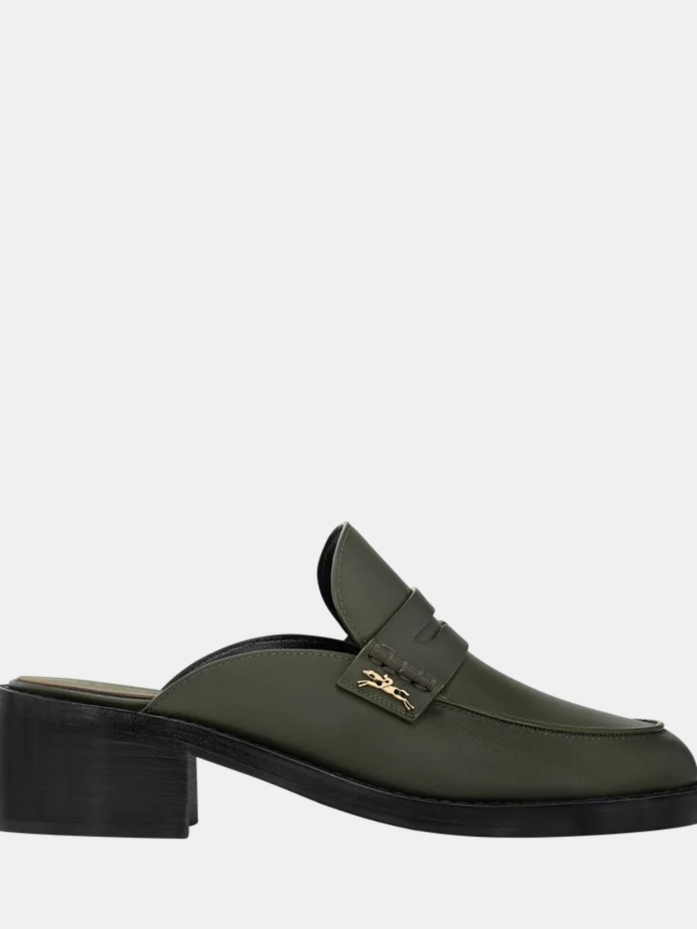 NEVER WORN Longchamp Khaki Mules Slip-On with Low Block Heel